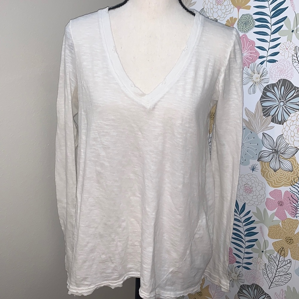 We the Free distressed long sleeve cream boho tunic tee